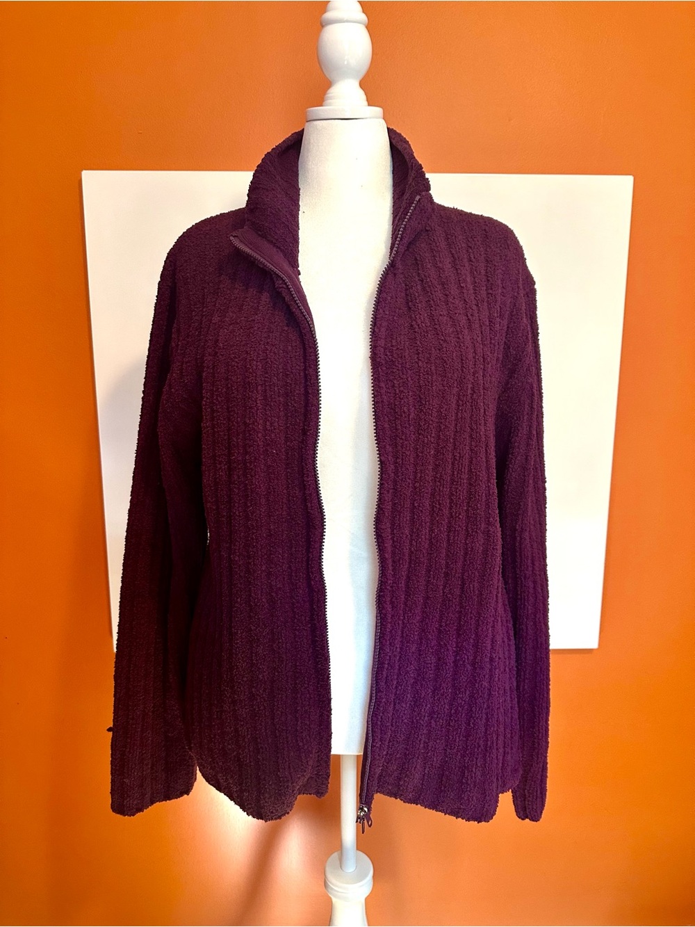 Sahalie Plush Ribbed Full Zip Sweater Jacket Deep Plum Purple Size 2X